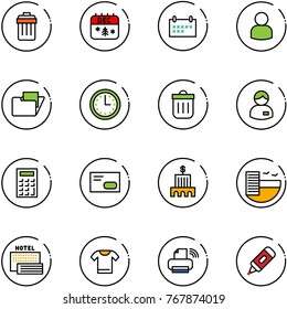 line vector icon set - trash bin vector, christmas calendar, schedule, user, folder, time, manager, calculator, envelope, bank building, hotel, sea, t shirt, printer wireless, marker