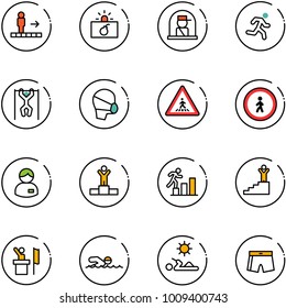 line vector icon set - travolator vector, terrorism, officer window, run, pull ups, medical mask, pedestrian road sign, no, manager, winner, career, success, speaker, swimming, reading, swimsuit