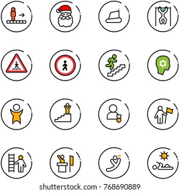 line vector icon set - travolator vector, santa claus, treadmill, pull ups, pedestrian road sign, no, career, brain work, success, winner, win, opportunity, speaker, flying man, reading