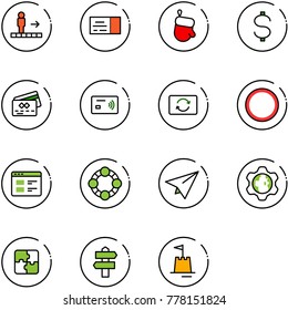 line vector icon set - travolator vector, ticket, christmas glove, dollar, credit card, tap pay, exchange, prohibition road sign, website, friends, paper plane, gear globe, puzzle, signpost