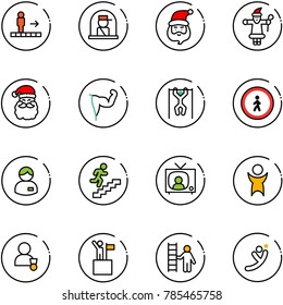 line vector icon set - travolator vector, officer window, santa claus, power hand, pull ups, no pedestrian road sign, manager, career, tv news, success, winner, win, opportunity, flying man