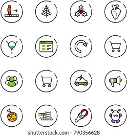 line vector icon set - travolator vector, christmas tree, holly, heart, bladder, website, redo, cart, group, electric car, megaphone, moon flag, pool, beanbag, toy monster