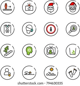 line vector icon set - travolator vector, terrorism, santa claus, pull ups, medical mask, no pedestrian road sign, head hunter, career, brain work, tv news, garbage, winner, swimming, reading, feet