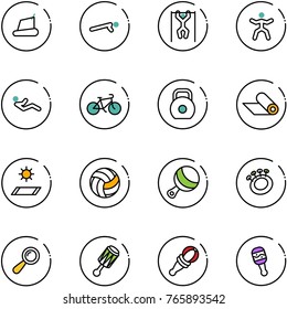 line vector icon set - treadmill vector, push ups, pull, gymnastics, abdominal muscles, bike, weight, mat, volleyball, beanbag