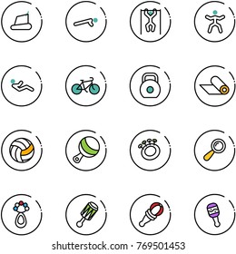 line vector icon set - treadmill vector, push ups, pull, gymnastics, abdominal muscles, bike, weight, mat, volleyball, beanbag