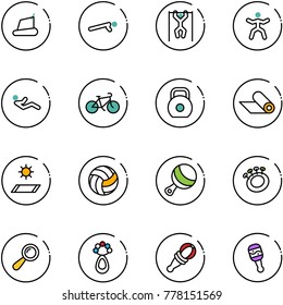 line vector icon set - treadmill vector, push ups, pull, gymnastics, abdominal muscles, bike, weight, mat, volleyball, beanbag