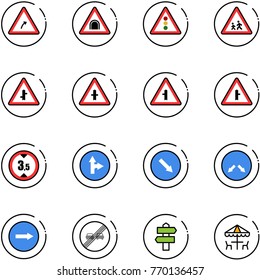 line vector icon set - turn right vector road sign, tunnel, traffic light, children, intersection, limited height, only forward, detour, end overtake limit, signpost, outdoor cafe