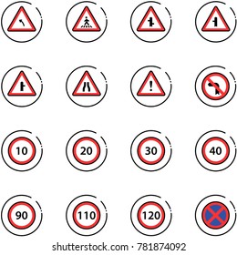 line vector icon set - turn left vector road sign, pedestrian, intersection, narrows, attention, no, speed limit 10, 20, 30, 40, 90, 110, 120, stop