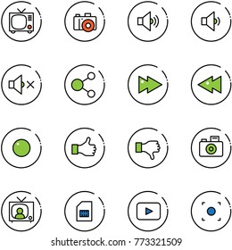 Line Vector Icon Set - Tv Vector, Camera, Volume Medium, Low, Off, Share, Fast Forward, Backward, Record, Like, Dislike, News, Sim, Playback, Button