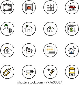 line vector icon set - tv vector, baggage room, house, account, home, news, dollar, sea hotel, wireless, side cutters, pipe welding, baseball bat, toy block