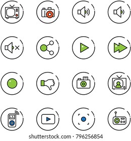 Line Vector Icon Set - Tv Vector, Camera, Volume Medium, Low, Off, Share, Play, Fast Forward, Record, Dislike, News, Music Player, Playback, Button, Radio