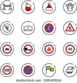 line vector icon set - vip zone vector, christmas glove, hat, angel, no alcohol sign, doctor, parkin odd, Road narrows, moto, trailer, dangerous cargo, speed limit 40, customs, parking, flag