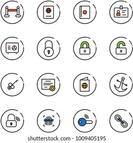 line vector icon set - vip zone vector, passport, identity, safe, lock, locked, unlocked, key, certificate, anchor, wireless, fingerprint scanner, link