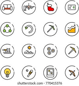 line vector icon set - vip waiting area vector, boarding passengers, christmas sock, tap pay, social, undo, job, growth, pool, reading, flower, axe, bulb, baseball bat, game console, bow