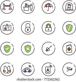 line vector icon set - vip zone vector, passport control, insurance, officer window, identity, lock, locked, shield, check, cross, key, life vest, car wireless, card, surveillance camera