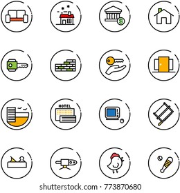 line vector icon set - vip waiting area vector, house, account, home, key, brick wall, hand, doors, hotel, sea, monoblock pc, bucksaw, jointer, pipe welding, chicken toy, baseball bat