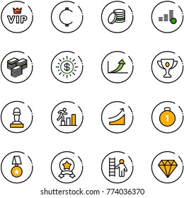 line vector icon set - vip vector, cent, coin, big cash, dollar sun, growth arrow, gold cup, pawn, career, rise, medal, star, opportunity, diamond