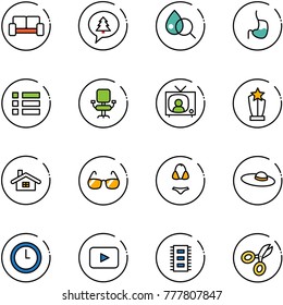 line vector icon set - vip waiting area vector, merry christmas message, blood test, stomach, menu, office chair, tv news, award, home, sunglasses, swimsuit, woman hat, clock, playback, chip
