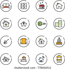 line vector icon set - vip waiting area vector, baggage room, house, home, key, building, doors, dollar, bank, bungalow, wireless, toy block