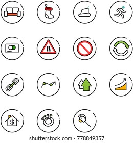 line vector icon set - vip waiting area vector, christmas sock, treadmill, run, credit card, Road narrows sign, prohibition, refresh, link, chart point arrow, up, rise, home dollar, beanbag