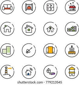 line vector icon set - vip waiting area vector, baggage room, house, home, brick wall, building, key, doors, bank, lighthouse, wireless, constructor blocks, toy block