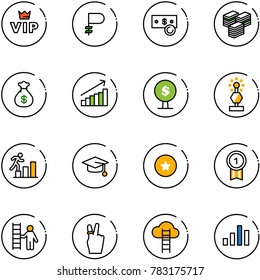 line vector icon set - vip vector, ruble, cash, big, money bag, growth, tree, award, career, graduate hat, star medal, gold, opportunity, victory, cloud ladder, chart