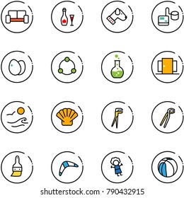 line vector icon set - vip waiting area vector, wine, dog, tonometer, eggs, community, round flask, doors, waves, shell, plumber, brush, boomerang, doll, basketball