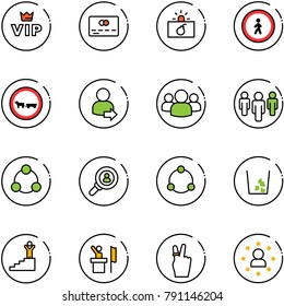 line vector icon set - vip vector, credit card, terrorism, no pedestrian road sign, cart horse, user login, group, social, head hunter, community, garbage, success, speaker, victory, star man