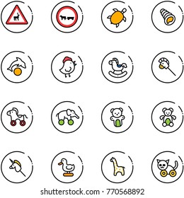 line vector icon set - wild animals vector road sign, no cart horse, sea turtle, shell, dolphin, chicken toy, rocking, stick, wheel, elephant, bear, unicorn, duck, giraffe, cat