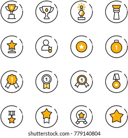 line vector icon set - win cup vector, gold, award, winner, star medal