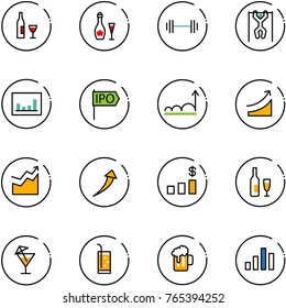 line vector icon set - wine vector, barbell, pull ups, statistics, ipo, growth, rise, dollar chart, drink, beer