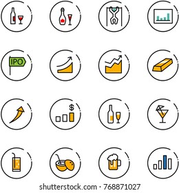 line vector icon set - wine vector, pull ups, statistics, ipo, rise, growth, gold, dollar chart, drink, coconut cocktail, beer