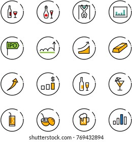 line vector icon set - wine vector, pull ups, statistics, ipo, growth, rise, gold, dollar chart, drink, coconut cocktail, beer