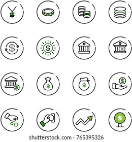 line vector icon set - yen vector, coin, dollar exchange, sun, bank, account, money bag, investment, cash pay, growth arrow, tree