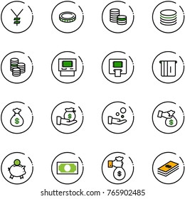 line vector icon set - yen vector, coin, atm, money bag, investment, cash pay, encashment, piggy bank, rich, dollar