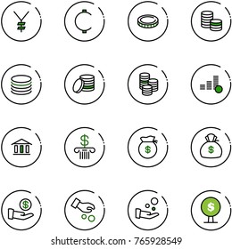line vector icon set - yen vector, cent, coin, bank, money bag, investment, cash pay, tree