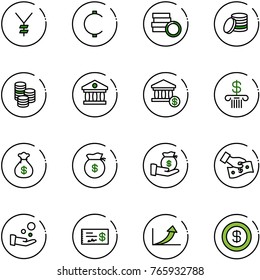line vector icon set - yen vector, cent, coin, bank, account, money bag, investment, cash pay, check, growth arrow, dollar