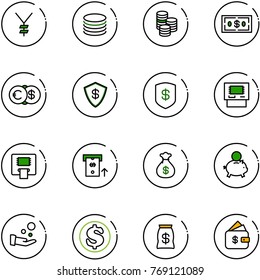 line vector icon set - yen vector, coin, dollar, euro, safe, atm, money bag, piggy bank, cash pay, finance management