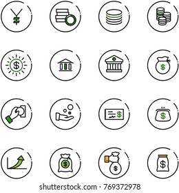 line vector icon set - yen vector, coin, dollar sun, bank, money bag, cash pay, check, purse, growth arrow, rich