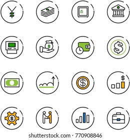 line vector icon set - yen vector, dollar, safe, bank, atm, investment, wallet time, money, growth, chart, managemet, agreement, case