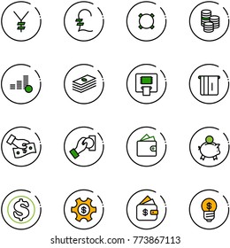 line vector icon set - yen vector, pound, currency, coin, dollar, atm, cash pay, wallet, piggy bank, money managemet, finance management, business idea