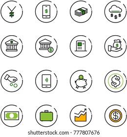 line vector icon set - yen vector, mobile payment, dollar, money rain, bank, account, atm, investment, piggy, case, growth