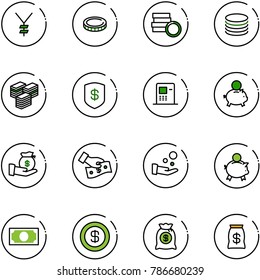 line vector icon set - yen vector, coin, big cash, safe, atm, piggy bank, investment, pay, money, dollar, bag