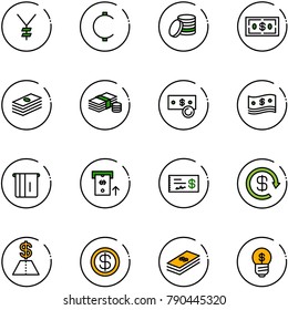 line vector icon set - yen vector, cent, coin, dollar, cash, atm, check, reload, business idea