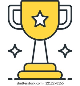 Line vector icon of shining star trophy cup, award concept illustration