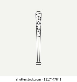 Line vector icon wooden baseball bat. Sport equipment, success symbol. Athletic competition activity. Pitcher, beater, catcher. American strike game. Score. Retro style illustration element for design