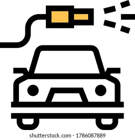 Line vector icons illustration of car wash using high pressure water