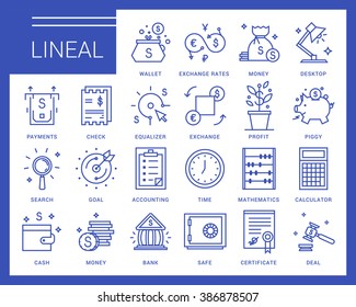 Line vector icons in a modern style. Business and finance, exchange rates, financial services, banking environment and business space.