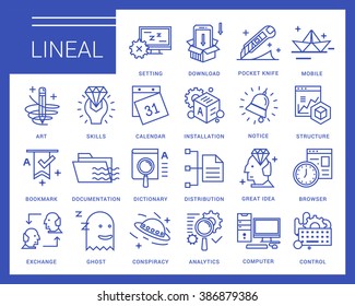 Line vector icons in a modern style. Software and System Preferences, Inserting and editing system files.