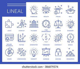 Line vector icons in a modern style.Business and financial operations, secure transactions, startup management, financial management 